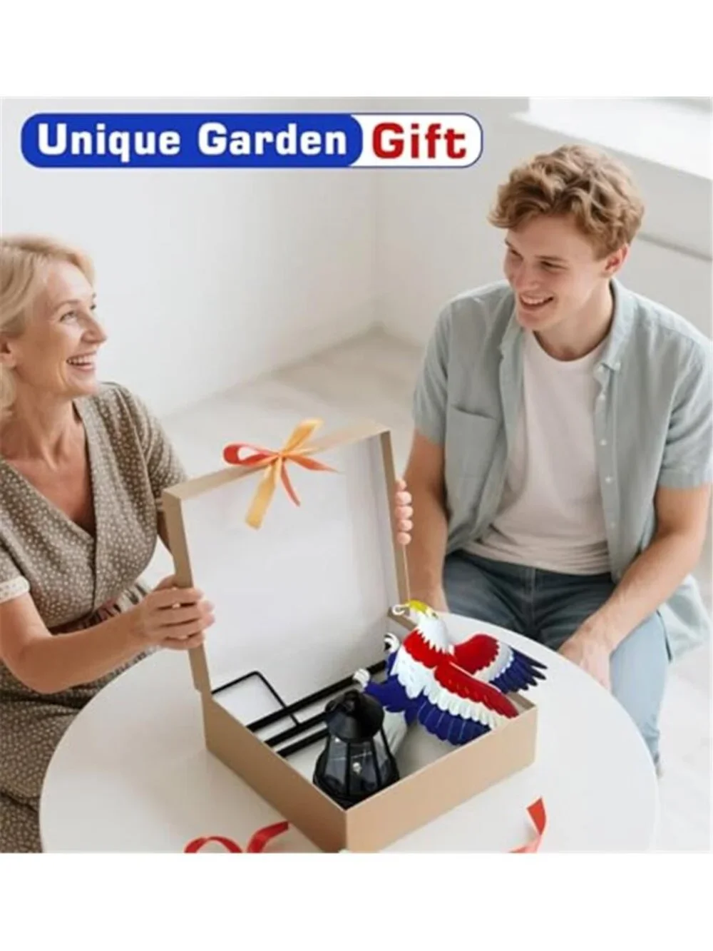2 Pack 4th of July Decoration Solar Light Solar Eagle Garden Lights with Lantern